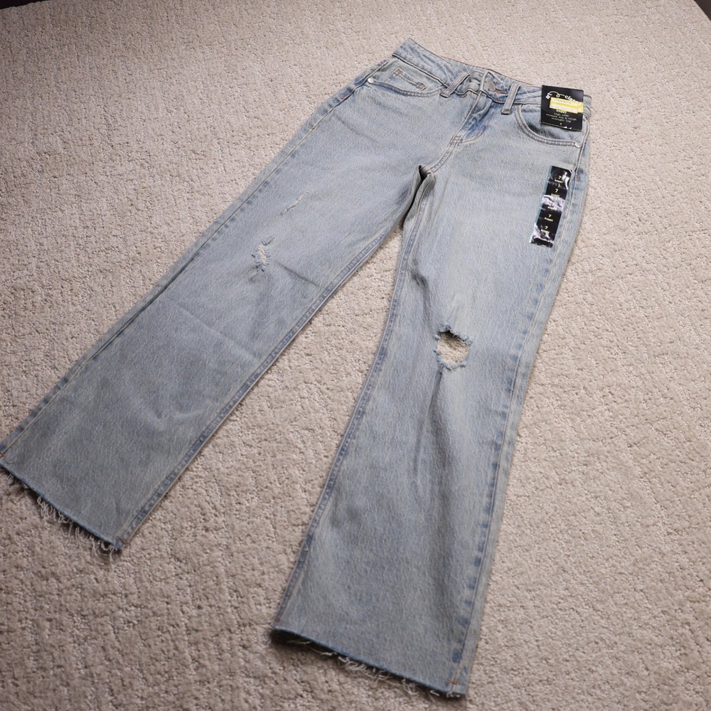 Art Class Girls Baggy High Rise Distressed Straight Leg Jeans Light Wash Size 7